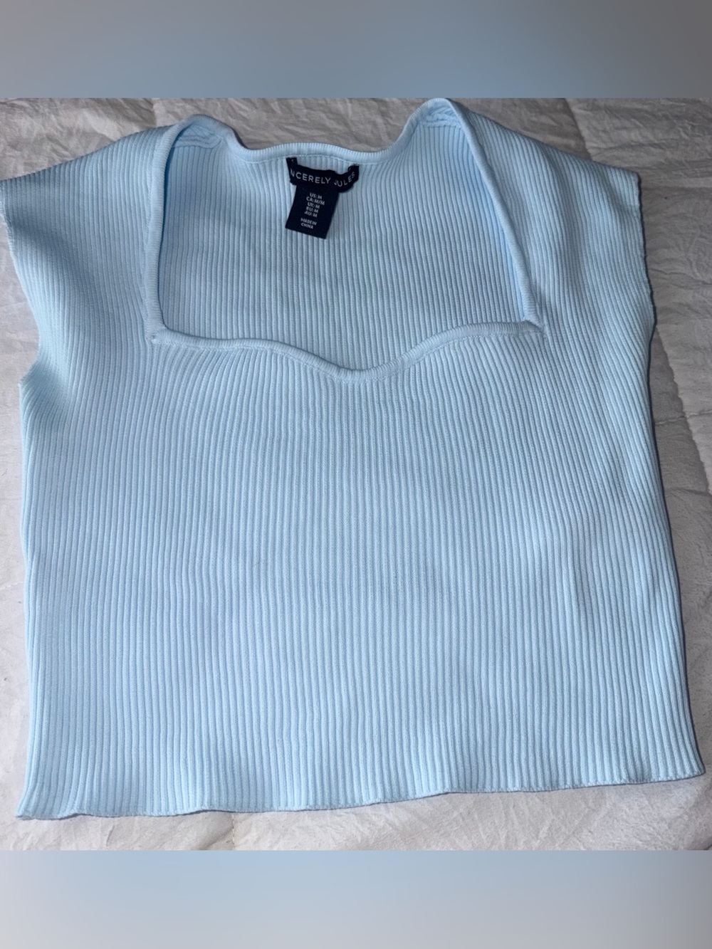 Sincerely Jules Light Blue Ribbed Square Neck Tank